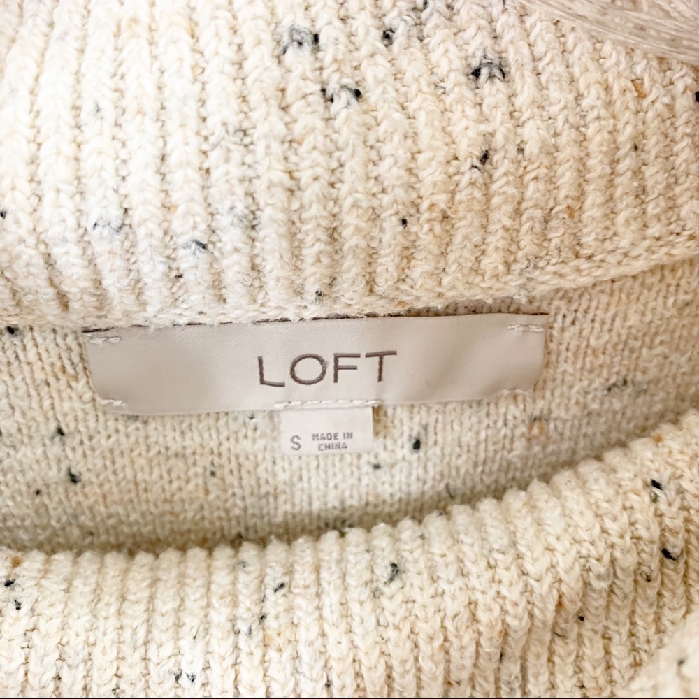 LOFT Cowl Neck Sweater Cream Speckled Dress Button Sleeve Detail - Picture 3 of 7